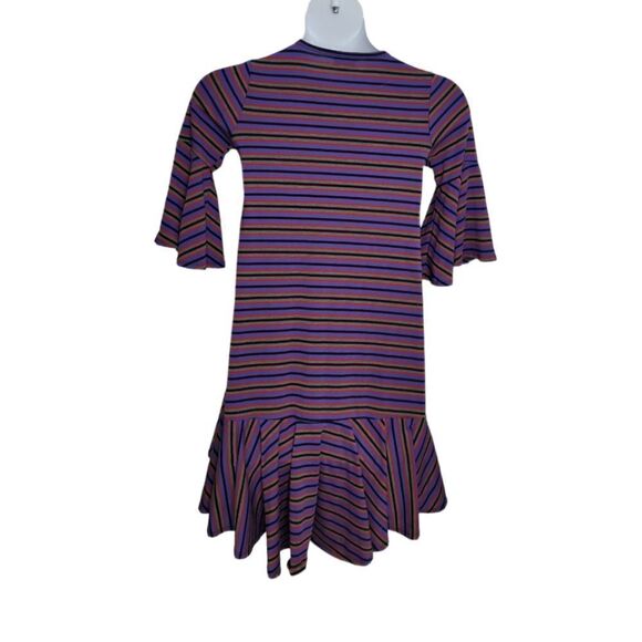 LULAROE Maurine dress flare sleeves striped ruffled 3/4 sleeve XS‎ - Picture 3 of 10